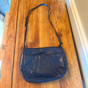 VTG Partners Genuine Leather Crossbody Bag Blue Braided Accent Adjustable Strap